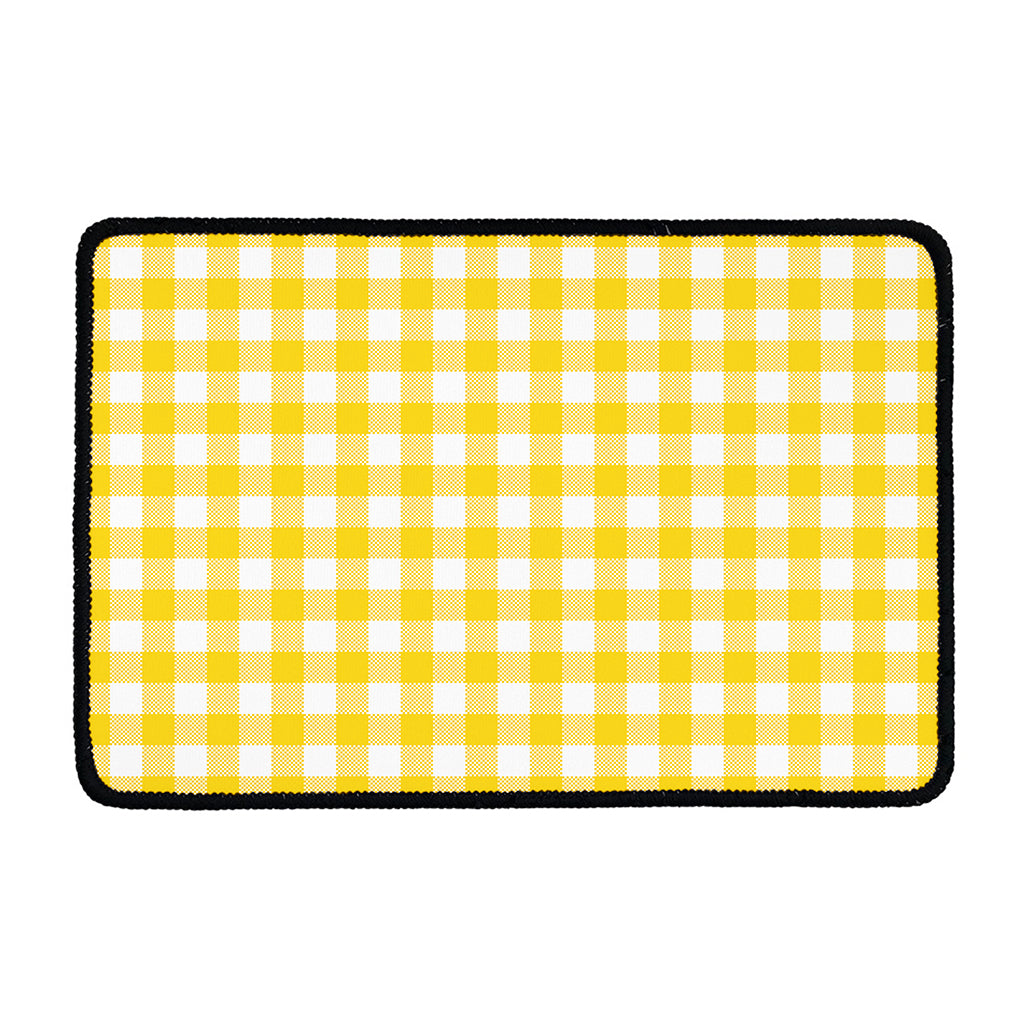 Canary Yellow And White Gingham Print Kitchen Mat