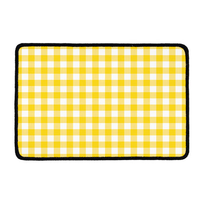 Canary Yellow And White Gingham Print Kitchen Mat