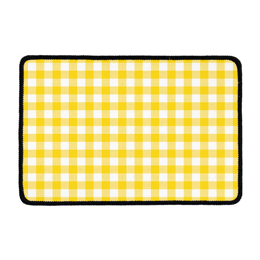 Canary Yellow And White Gingham Print Kitchen Mat
