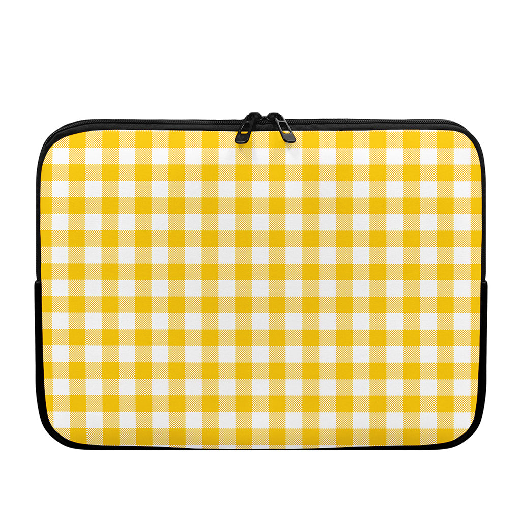 Canary Yellow And White Gingham Print Laptop Sleeve