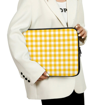 Canary Yellow And White Gingham Print Laptop Sleeve