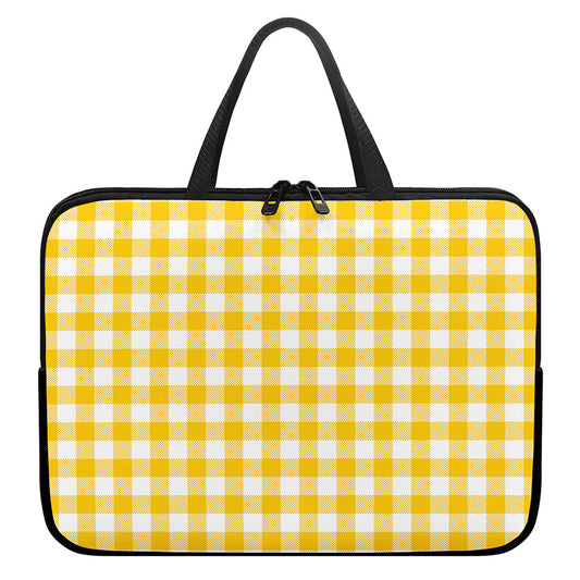 Canary Yellow And White Gingham Print Laptop Sleeve With Handle