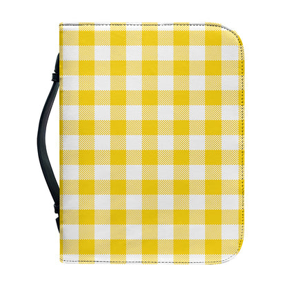 Canary Yellow And White Gingham Print Leather Bible Cover