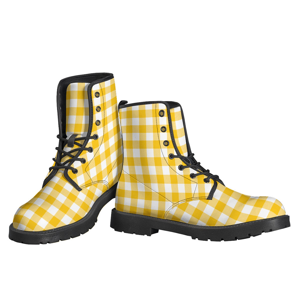 Canary Yellow And White Gingham Print Backpack