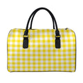 Canary Yellow And White Gingham Print Leather Duffel Bag