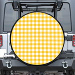 Canary Yellow And White Gingham Print Leather Spare Tire Cover