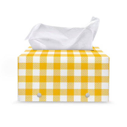 Canary Yellow And White Gingham Print Leather Tissue Box Cover