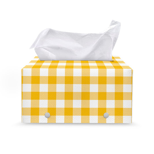 Canary Yellow And White Gingham Print Leather Tissue Box Cover
