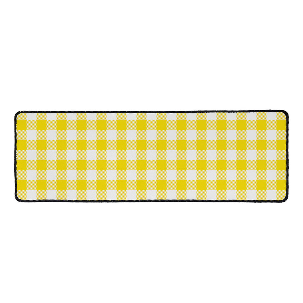 Canary Yellow And White Gingham Print Long Kitchen Mat