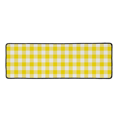 Canary Yellow And White Gingham Print Long Kitchen Mat
