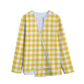 Canary Yellow And White Gingham Print Long Sleeve Short Coat