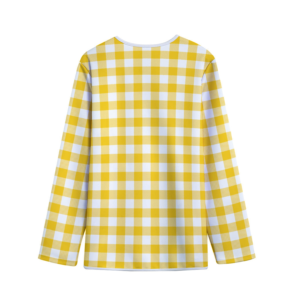 Canary Yellow And White Gingham Print Long Sleeve Short Coat