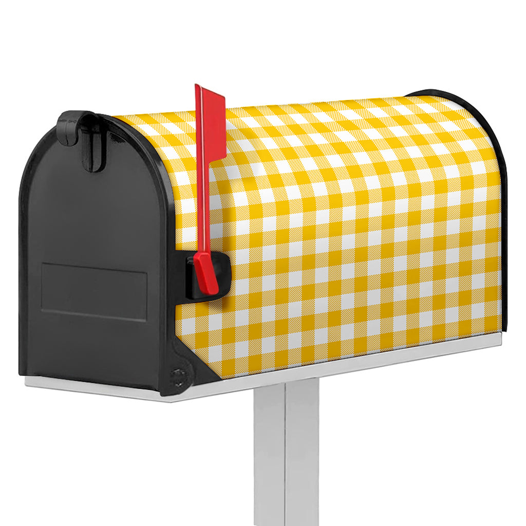 Canary Yellow And White Gingham Print Mailbox Cover