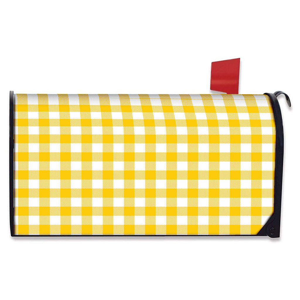 Canary Yellow And White Gingham Print Mailbox Cover