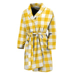 Canary Yellow And White Gingham Print Men's Bathrobe