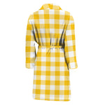 Canary Yellow And White Gingham Print Men's Bathrobe