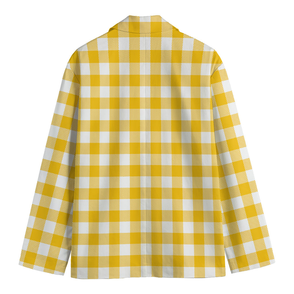 Canary Yellow And White Gingham Print Men's Blazer