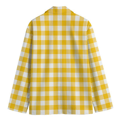 Canary Yellow And White Gingham Print Men's Blazer