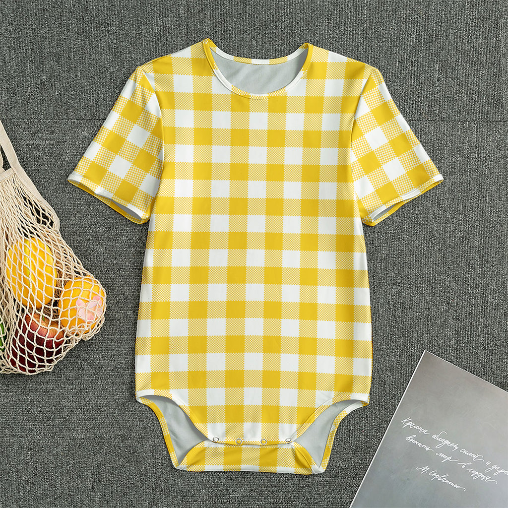 Canary Yellow And White Gingham Print Men's Bodysuit