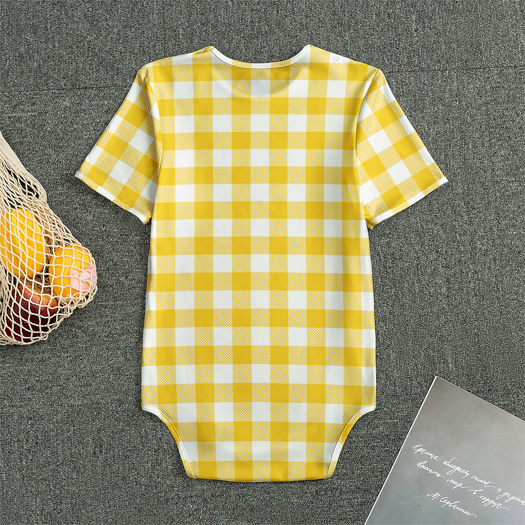 Canary Yellow And White Gingham Print Men's Bodysuit