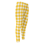 Canary Yellow And White Gingham Print Men's Compression Pants