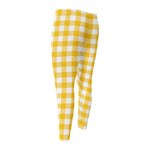 Canary Yellow And White Gingham Print Men's Compression Pants
