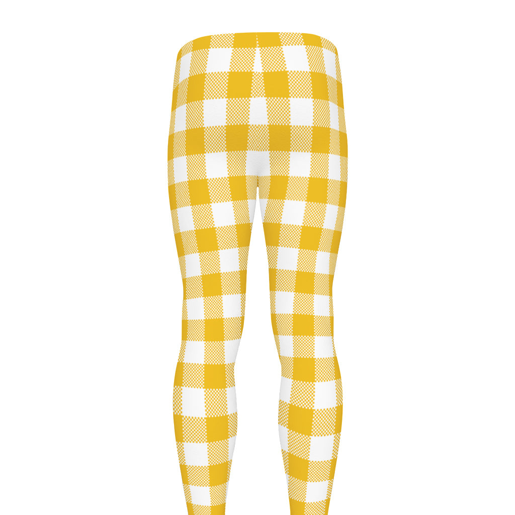 Canary Yellow And White Gingham Print Men's leggings