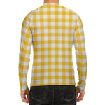 Canary Yellow And White Gingham Print Men's Long Sleeve Rash Guard