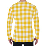 Canary Yellow And White Gingham Print Men's Long Sleeve T-Shirt