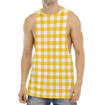 Canary Yellow And White Gingham Print Men's Muscle Tank Top