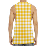 Canary Yellow And White Gingham Print Men's Muscle Tank Top