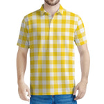 Canary Yellow And White Gingham Print Men's Polo Shirt