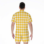 Canary Yellow And White Gingham Print Men's Rompers