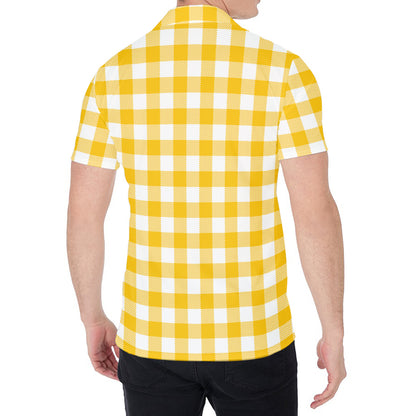 Canary Yellow And White Gingham Print Men's Shirt