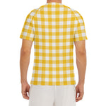 Canary Yellow And White Gingham Print Men's Short Sleeve Rash Guard
