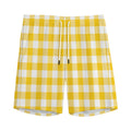 Canary Yellow And White Gingham Print Men's Athletic Shorts