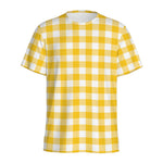Canary Yellow And White Gingham Print Men's Sports T-Shirt