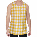 Canary Yellow And White Gingham Print Men's Velvet Tank Top