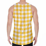 Canary Yellow And White Gingham Print Men's Velvet Tank Top