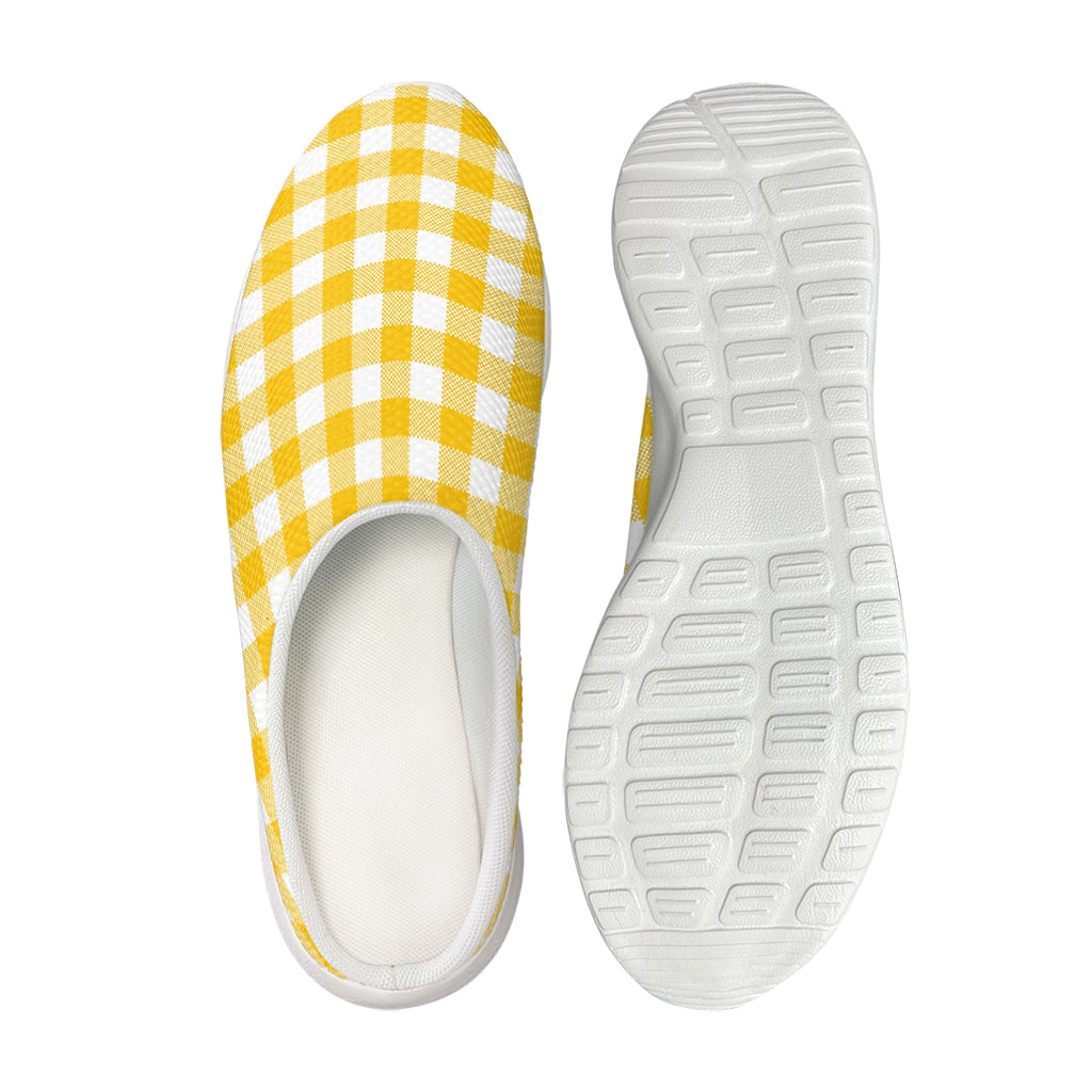 Canary Yellow And White Gingham Print Mesh Casual Shoes