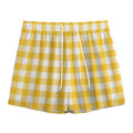 Canary Yellow And White Gingham Print Mesh Shorts