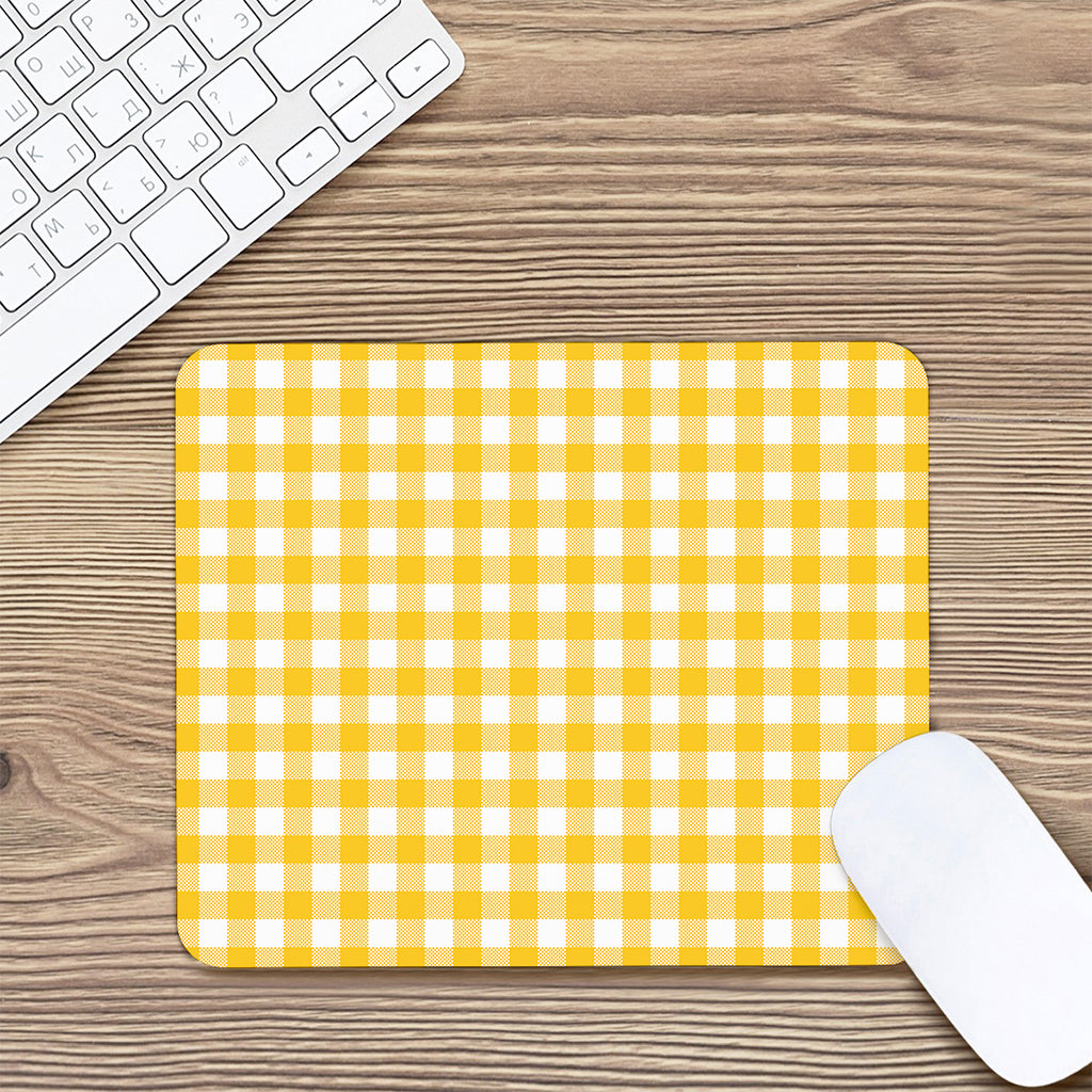 Canary Yellow And White Gingham Print Mouse Pad