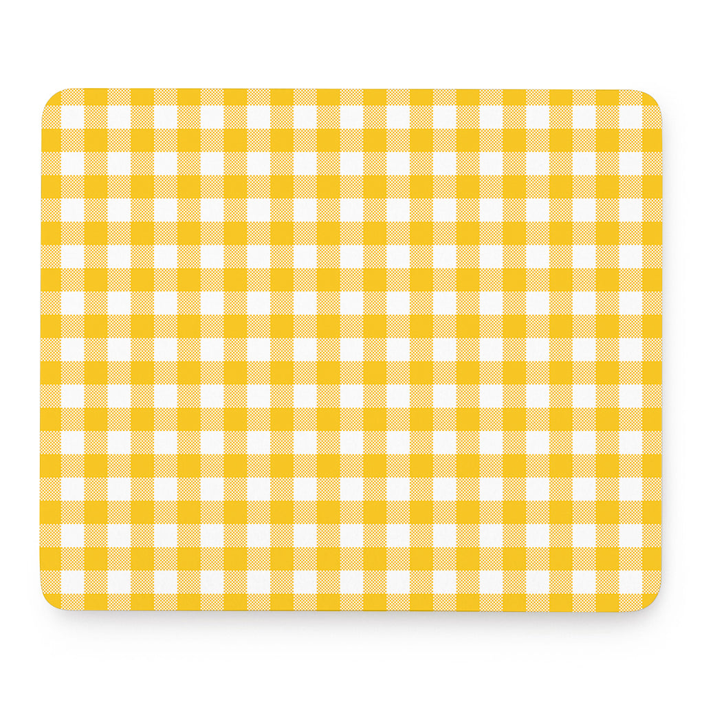 Canary Yellow And White Gingham Print Mouse Pad