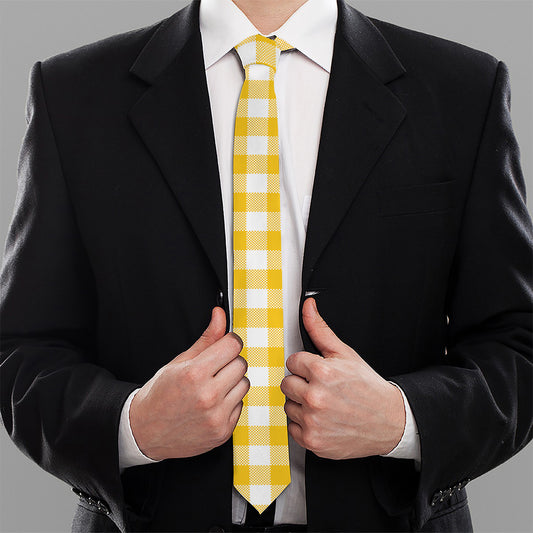 Canary Yellow And White Gingham Print Necktie