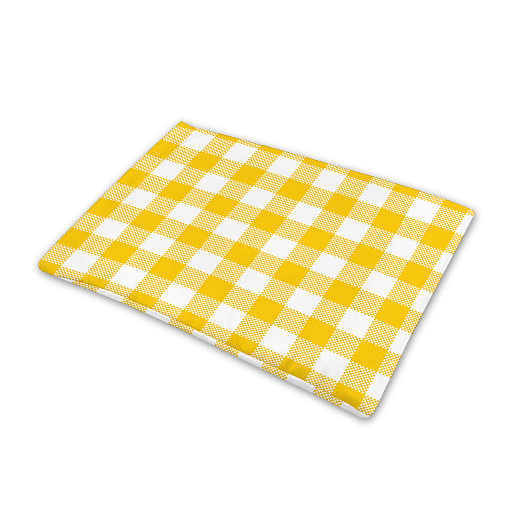 Canary Yellow And White Gingham Print Pet Cooling Mat Cover