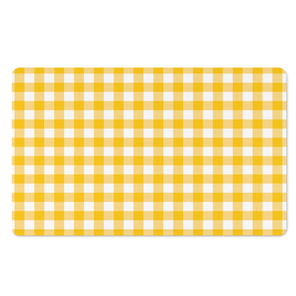 Canary Yellow And White Gingham Print Polyester Doormat