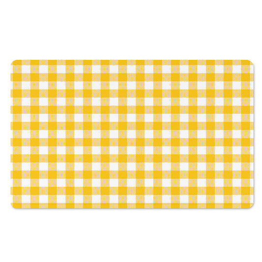 Canary Yellow And White Gingham Print Polyester Doormat