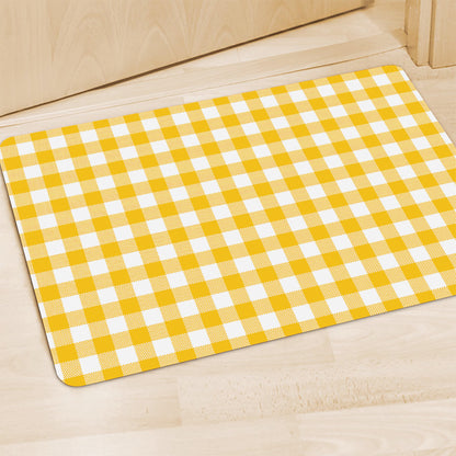 Canary Yellow And White Gingham Print Polyester Doormat