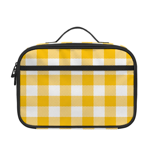 Canary Yellow And White Gingham Print Portable Lunch Bag