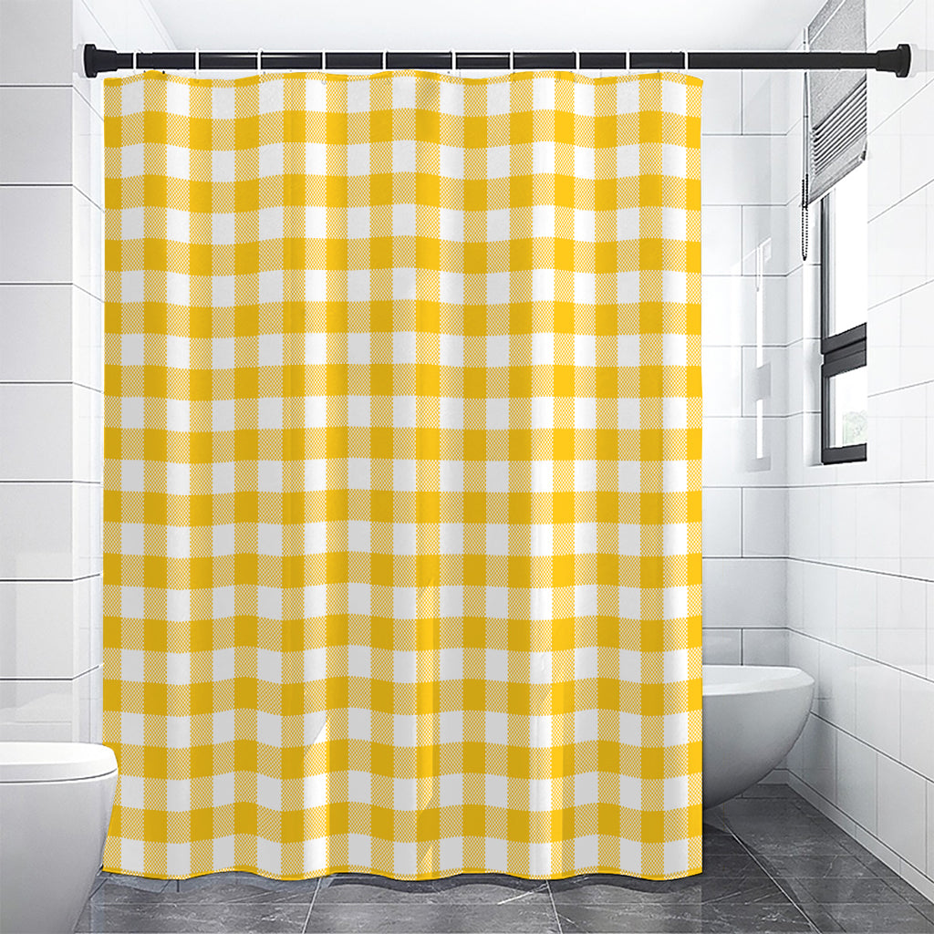 Canary Yellow And White Gingham Print Premium Shower Curtain